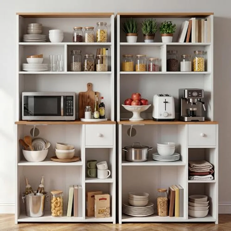 YITAHOME küchenregal mit Steckdose, 2 AC-Steckdosen, 2 USB-Anschlüssen, kaffeebar arbeitsplatte, Regal küche mit schubladen,schmales Regal 75 cm breit, Mikrowellenregal, 75 x 40 x 170 cm, Eiche und Weiß – Bild 9