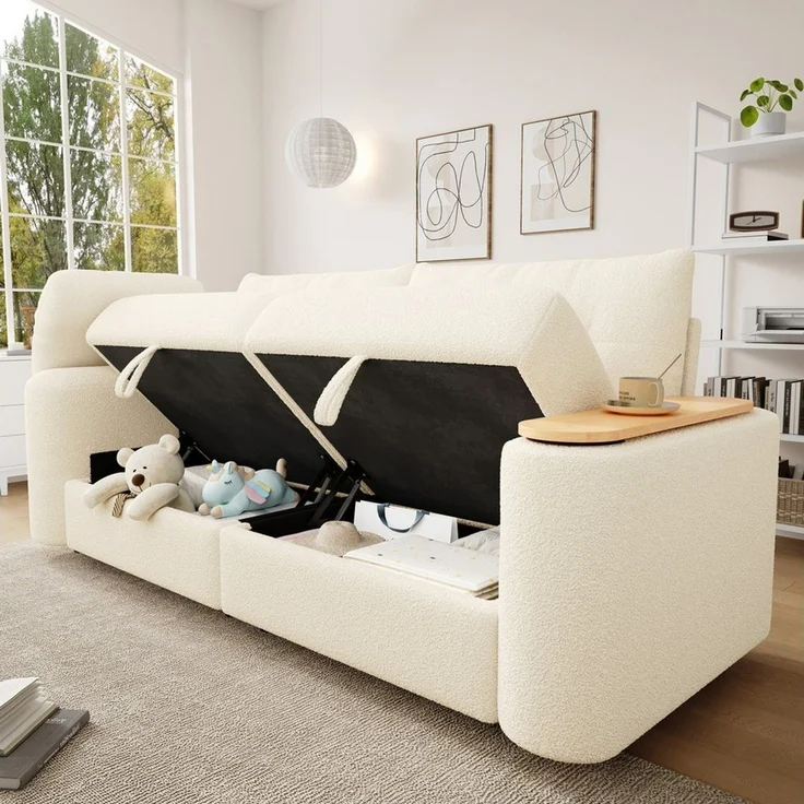 Odikalo Sofa Ecksofa 2-Sitzer mit Schlaffunktion Stauraum und Beistelltisch, mit Stauraum, Kopfstütze & integriertem Beistelltisch – platzsparende Schlafcouch für Apartment, Wohnzimmer & Gästezimmer – Bild 1