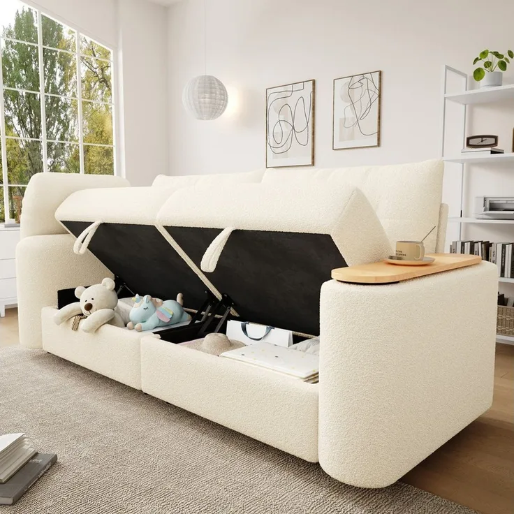 Odikalo Sofa Ecksofa 2-Sitzer mit Schlaffunktion Stauraum und Beistelltisch, mit Stauraum, Kopfstütze & integriertem Beistelltisch – platzsparende Schlafcouch für Apartment, Wohnzimmer & Gästezimmer