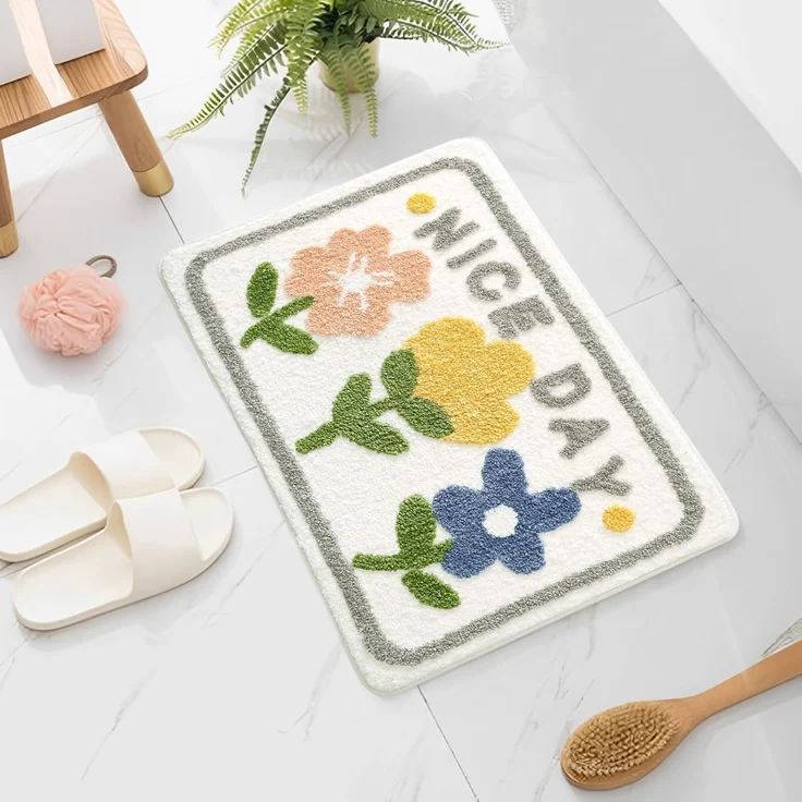 ABC Rutschfester Badteppich, weicher Mikrofaser-Badeteppich, geeignet für Badezimmer, Küchen, Schlafzimmer und Türen (doppeltes Blumenmuster, 50x80 cm), maschinenwaschbarer, saugfähiger Duschteppich – Bild 4