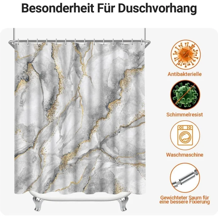 Duschvorhang Marmor 240x180cm Antischimmel Textil Wasserabweisend 16 Ösen 1er – Bild 7
