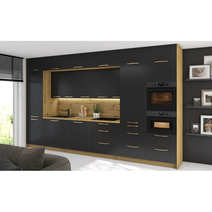 Küchenzeile Bonn Einbauküche 404cm HETTICH Vollauszug Eiche Artisan schwarz