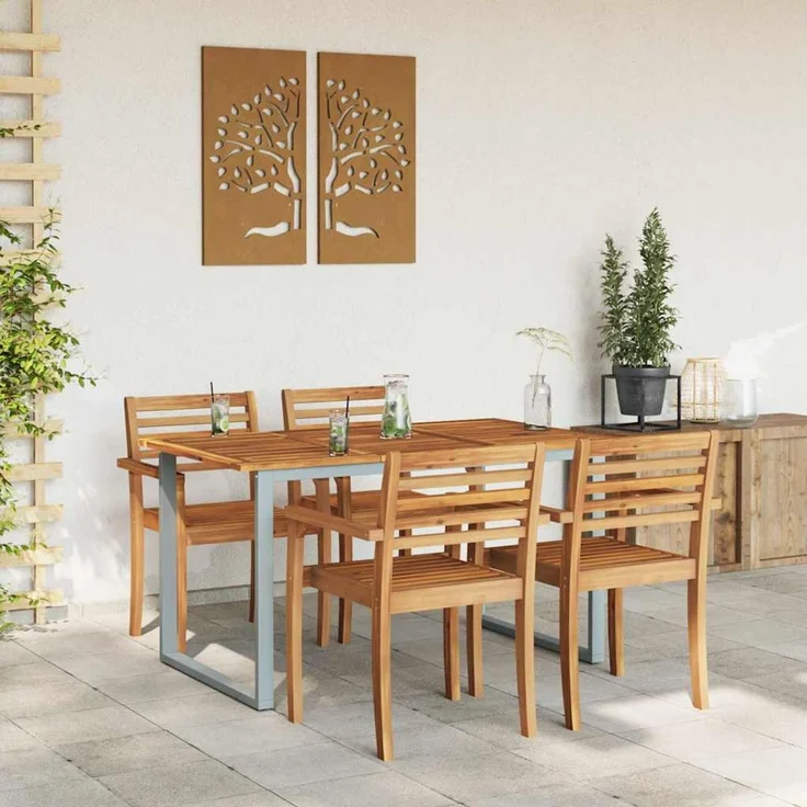 vidaXL Gartentisch Grau 140 x 80 x 75 cm Massivholz Akazie 4010594 – Bild 4
