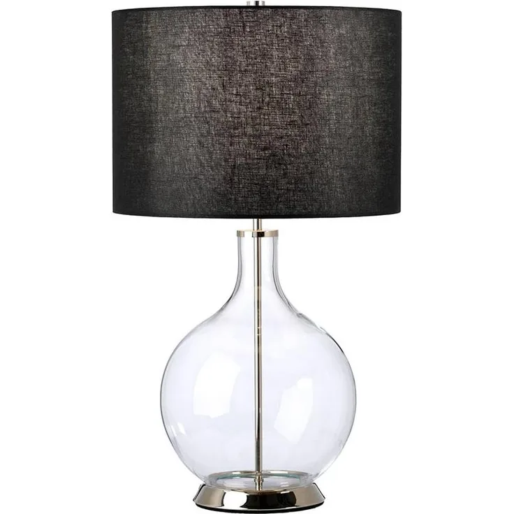 Elstead Lighting ORB-CLEAR-PN-BLK Tischleuchte Orb E27 60W Glas, Stahl, Kunstleinen, Nickel poliert H:67cm Ø36cm