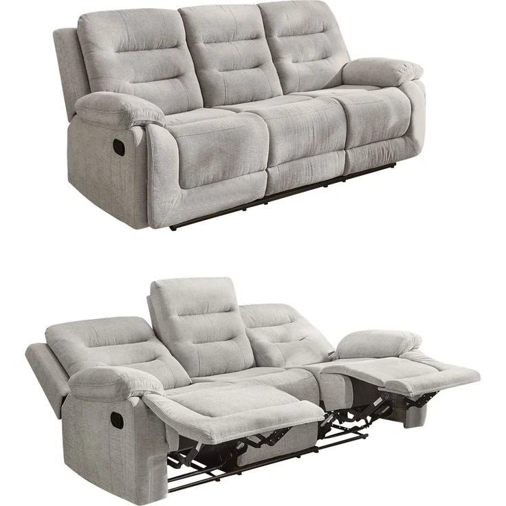 3-Sitzer-Relaxsofa Federkern mit Liegefunktion Dreier-Couch Stoff Chenille Grau – Bild 1
