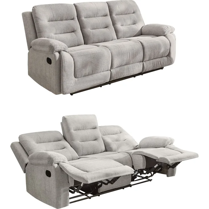 3-Sitzer-Relaxsofa Federkern mit Liegefunktion Dreier-Couch Stoff Chenille Grau