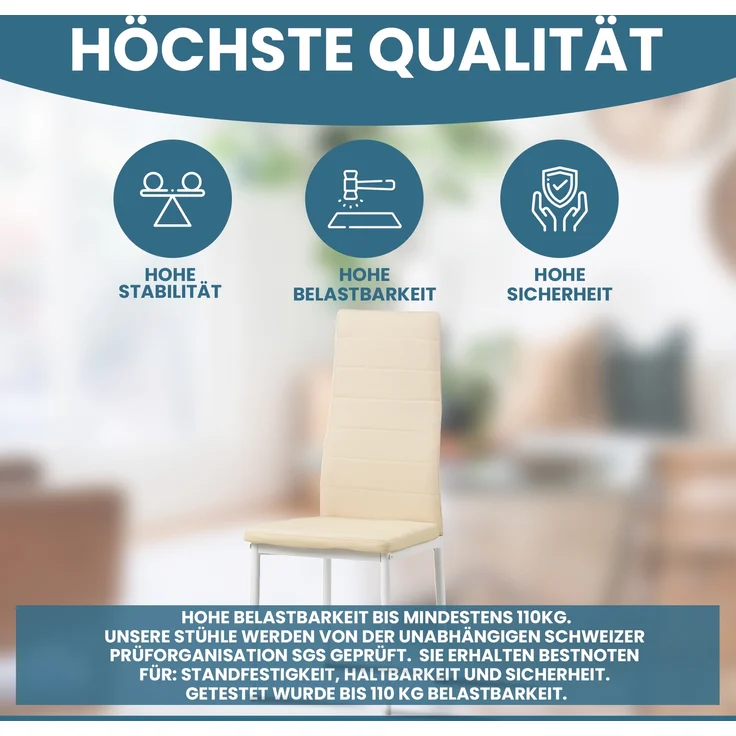 Albatros Esszimmerstühle MILANO 4er, Beige - Polsterstuhl mit Kunstleder-Bezug, Modernes Stilvolles Design am Esstisch - Küchenstuhl oder Stuhl Esszimmer mit hoher Belastbarkeit bis 110kg – Bild 4