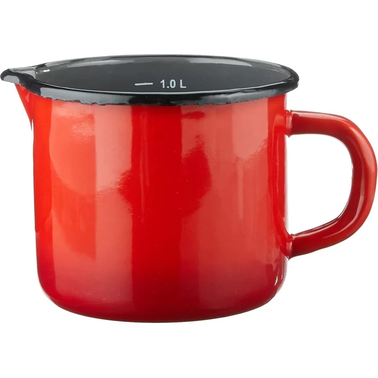 KRÜGER 1712RO Milchtopf mit Ausguss 1000 ml Rot-Grau mit Literskala, Stahlemaille – Bild 2