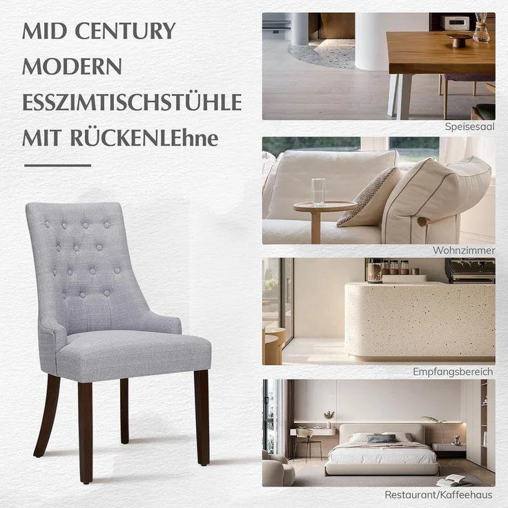 COLAMY Esszimmerstühle 4er Set, Moderne Küchenstuhl Gepolsterte Esszimmerstühle im Wingback, Polsterstuhl Wohnzimmerstuhl mit Knopfsteppung für Esszimmer, Küche, Restaurant mit Holzbeinen, Hellgrau – Bild 3
