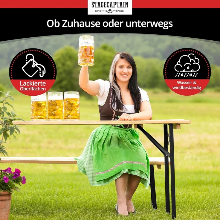 Stagecaptain Bierzeltgarnitur BB-170 NT Hirschgarten Bierzeltgarnitur 170 cm 2x Set, (6-tlg), Bayerisch Sitzen zum Spartarif – Bild 5