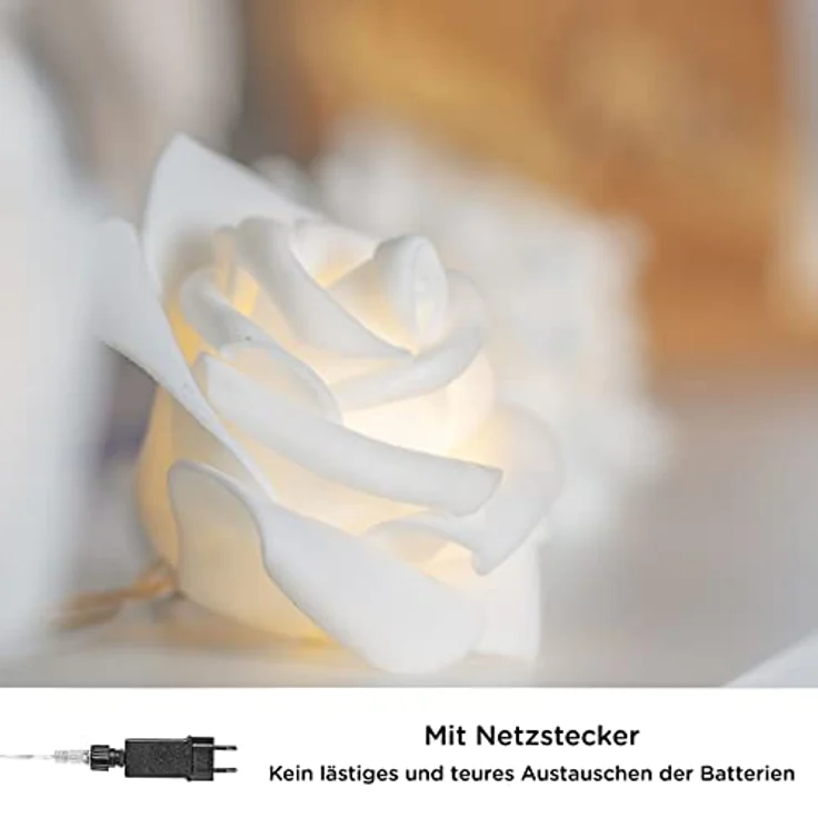 COZY HOME LED-Lichterkette Rosen Lichterkette Batterie & Stecker -, 5 Meter & 20 Blumen LED Warmweiß I Batterie&Stecker I Innenanwendung – Bild 4