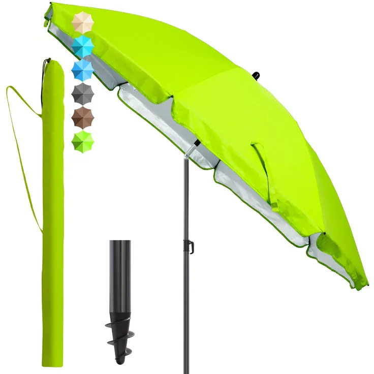 4smile Strandschirm SunnyJoy, Ø 180 cm Grün - UPF 50+ Sonnenschirm Strand mit Hülle, Sonnenschirm Balkon - Strandschirm windfest stabil, platzsparender Balkon Schirm als Ersatz für Kurbelschirm