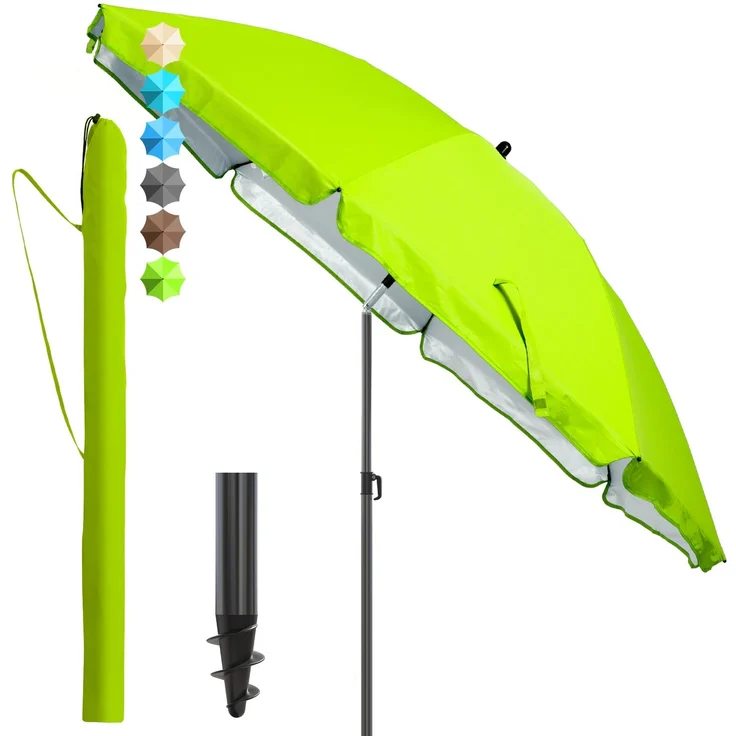 4smile Strandschirm SunnyJoy, Ø 180 cm Grün - UPF 50+ Sonnenschirm Strand mit Hülle, Sonnenschirm Balkon - Strandschirm windfest stabil, platzsparender Balkon Schirm als Ersatz für Kurbelschirm