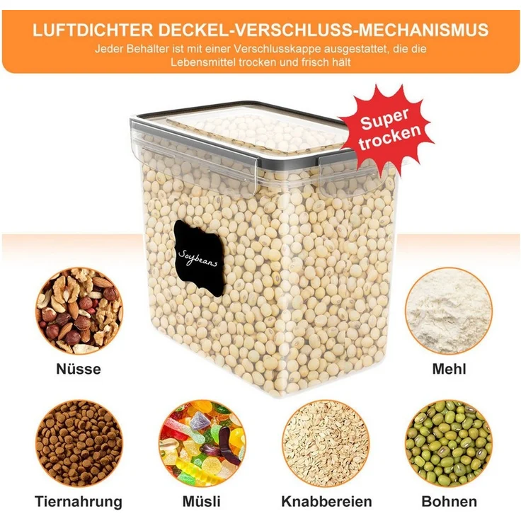 Simloveve Vorratsdose Vorratsdosen Set mit Deckel Luftdicht, (BPA Frei Vorratsbehälter Zucker, 42-tlg, Vorratsgläser, vorratsglas, Aufbewahrungsbox Küche), mit Kreidemarker Etiketten und Messbecher