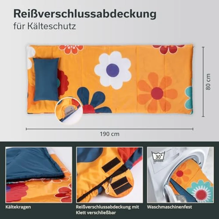 Skandika Deckenschlafsack Sovro 190 Flower, Schlafsack Outdoor für Erwachsene, 3 Jahreszeiten – Bild 7