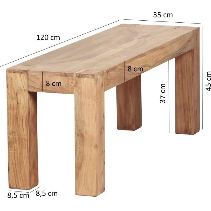 Wohnling Sitzbank, Küchenbank, Massiv-Holz, Akazie, 120 x 45 x 35 cm – Bild 8