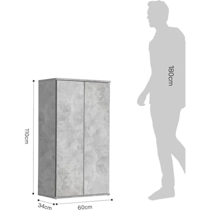 mokebo® Mehrzweckschrank 60 cm Breite mit Einlegeböden 'Der Schlanke', schmaler Schrank in Grau aus Holz, grifflose Öffnung, funktionaler Aktenschrank | Betonoptik – Bild 8