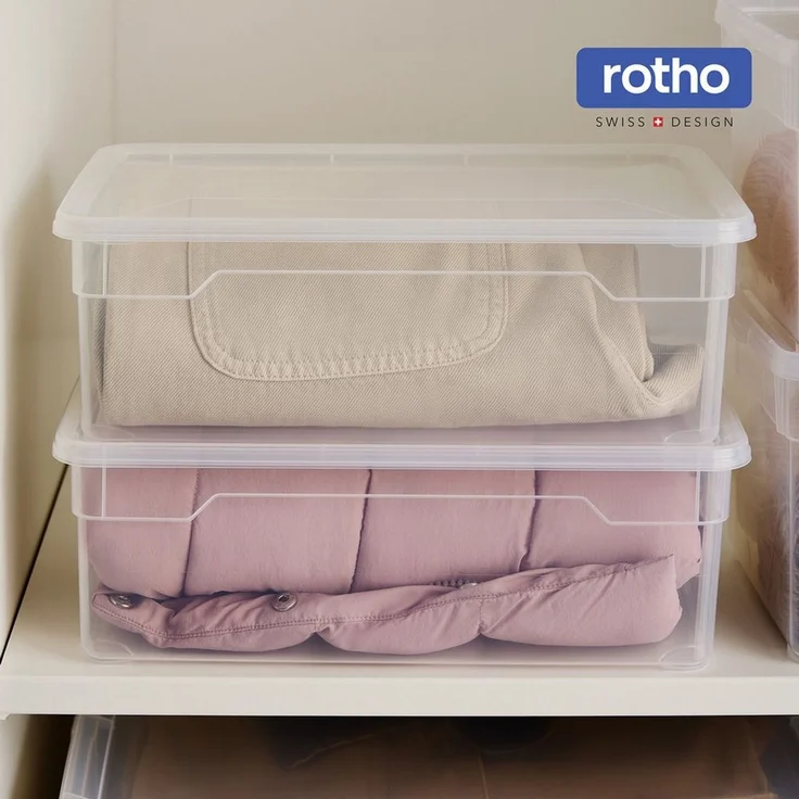 Rotho CLEAR Box 6er-Set Aufbewahrungsbox 5 l mit Deckel, platzsparend stapelbar 40 x 33,5 x 17 cm, transparent blau – Bild 3