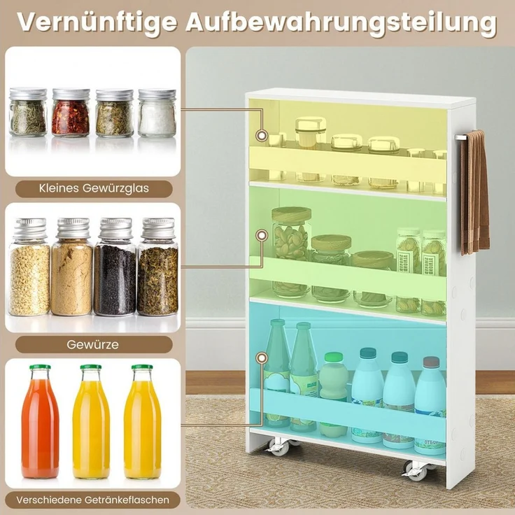 COSTWAY Küchenwagen, schmal, Nischenwagen 4 Ebenen, auf Rollen, 48x12,5x81cm – Bild 3