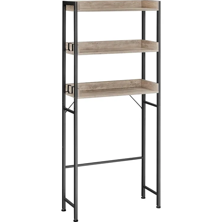 Vasagle Toilettenregal mit 3 offenen Ablagen, Holz | Stahl Greige-Schwarz, 63 x 25 x 165 cm