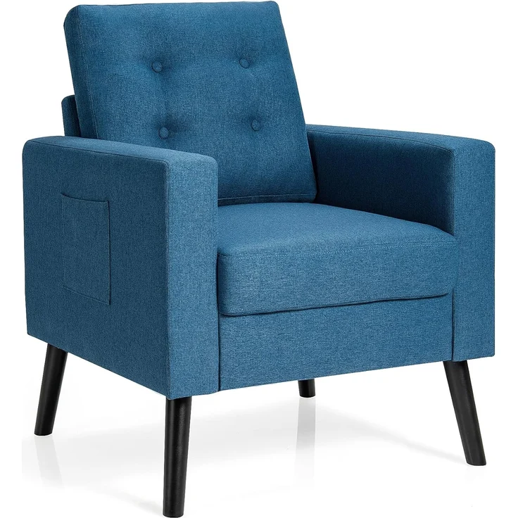 COSTWAY Sessel mit 2 Seitentaschen, Ohrensessel mit Armlehnen und Rückenkissen, Einzelsofa gepolstert, Fernsehsessel Relaxsessel Clubsessel, für Wohnzimmer, Schlafzimmer & Büro, modern (Blau) – Bild 1