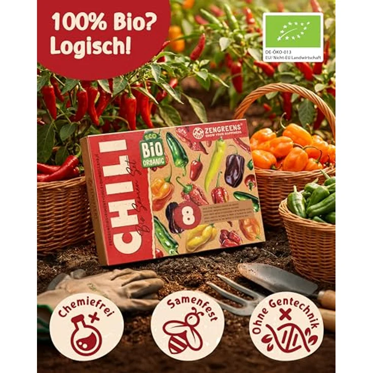 ZenGreens® - Bio Chilisamen im 8er Set - 8 Chili Samen für den einfachen Anbau im Garten, Balkon oder Hochbeet - Pflanzensamen - Saatgut - – Bild 3