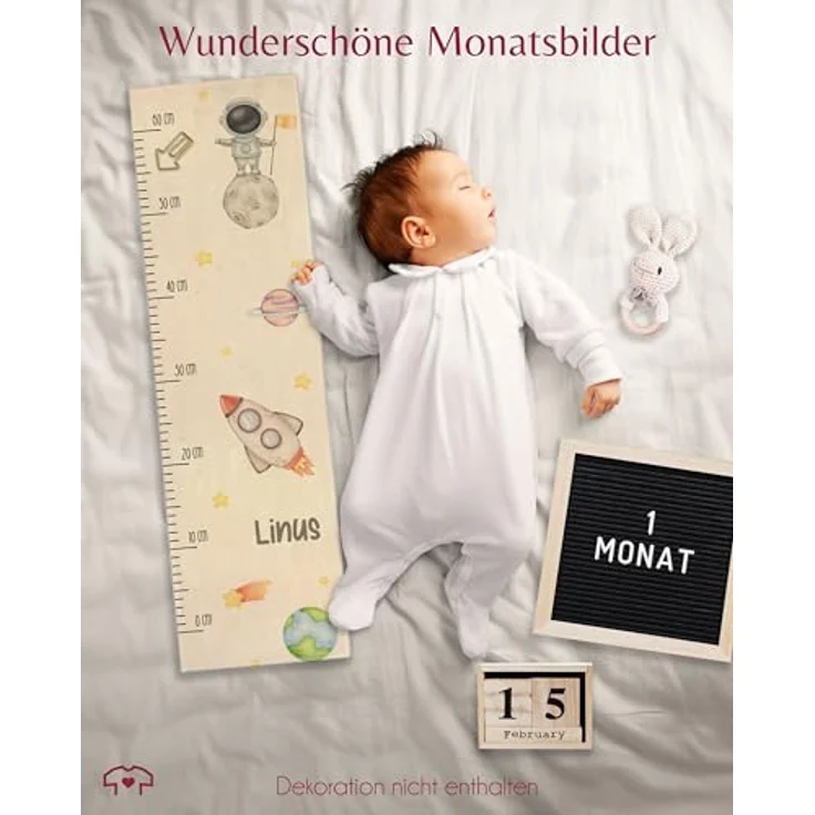 Messlatte Kind Holz - KIndermesslatte Weltall mit Astronaut und Name I Rakete I Erde I Stern I Mondlandung I Raumanzug I Weltraum - 0-60 cm - Holz - kinder personalisierte kleinkinder geschenke – Bild 2