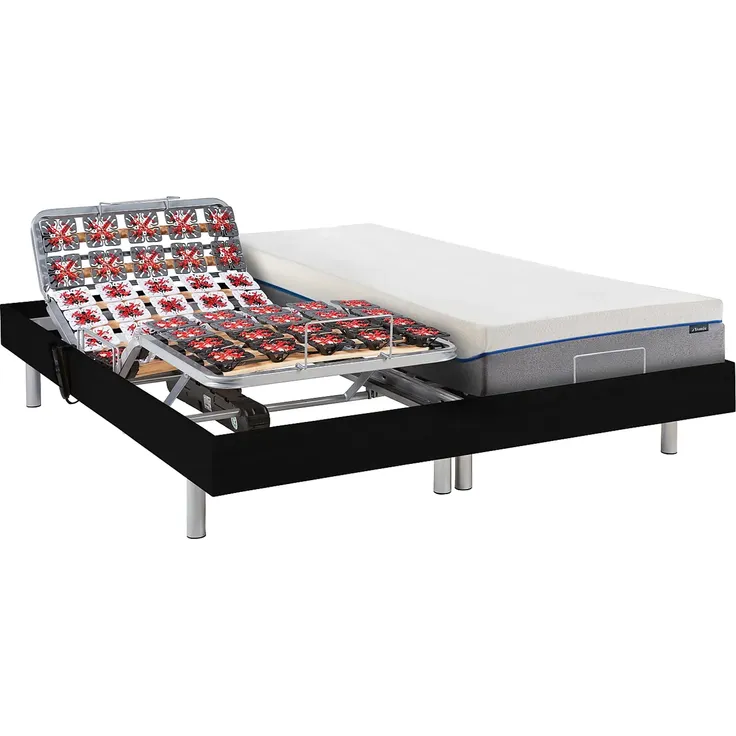 Relaxbett elektrisch mit Tellermodulen + Matratzen mit Memory Schaum - 2 x 90 x 200 cm - Schwarz - HESIODE III von DREAMEA