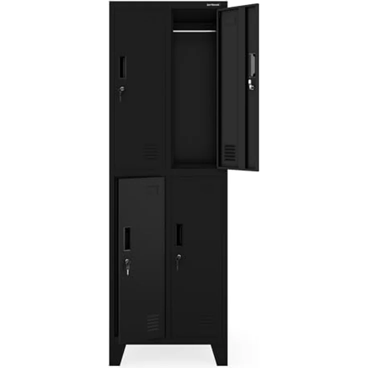 Jan Nowak Spind Metall Schliessfachschrank 4 Fächer Metallschrank abschliessbar 172 x 56 x 45 cm Sozialschrank mit Belueftung Kleiderstange Personalspind – Bild 8