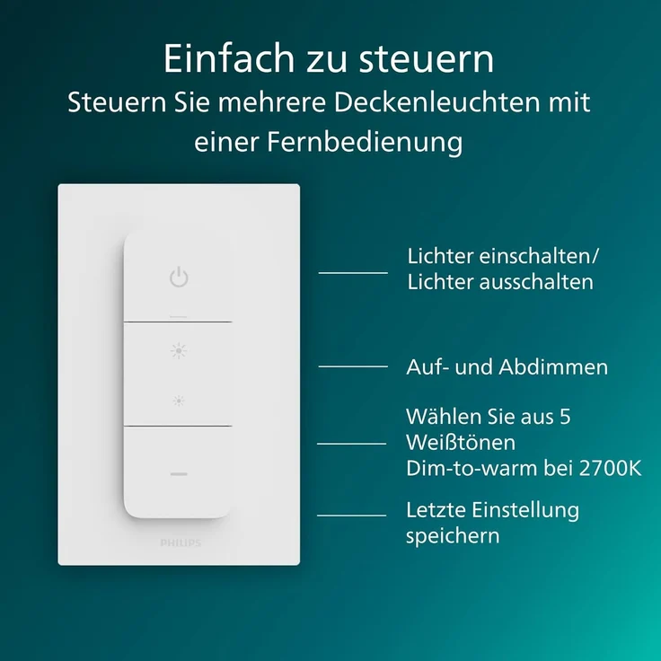 Philips Superslim Deckenleuchte inkl. Fernbedienung, 5 voreingestellte Lichtszenen, stufenloses Dimmen bis zu 1%, einfache Steuerung& Installation, schlankes Design, 29,1 cm, 16 W, rund, weiß – Bild 7