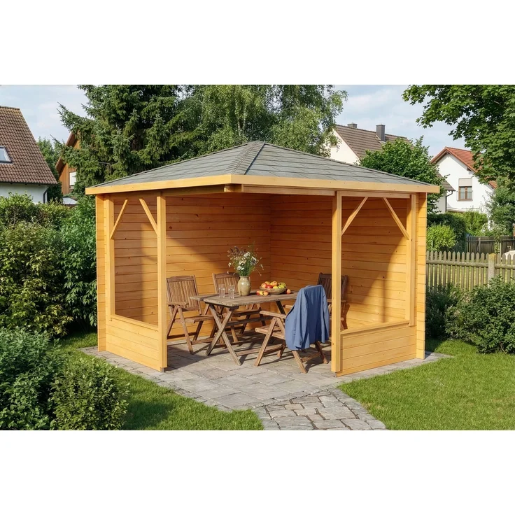 Alpholz 5-Eck Gartenlaube Maik-28 Gartenlaube aus Holz in Braun Blockhaus Holzhaus mit Montagematerial, 325x325 cm – Bild 1
