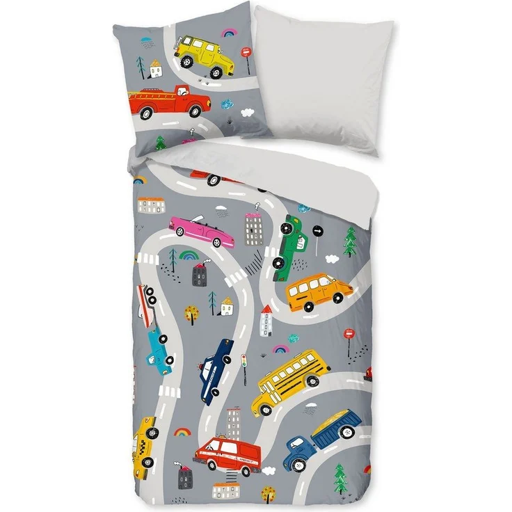 PURE luxury collection Kinderbettwäsche Voyage, Microfaser, 2 teilig, Mikrofaser, 135x200, 2 Teilig, Wendeoptik, Kind, Junge, Auto – Bild 1