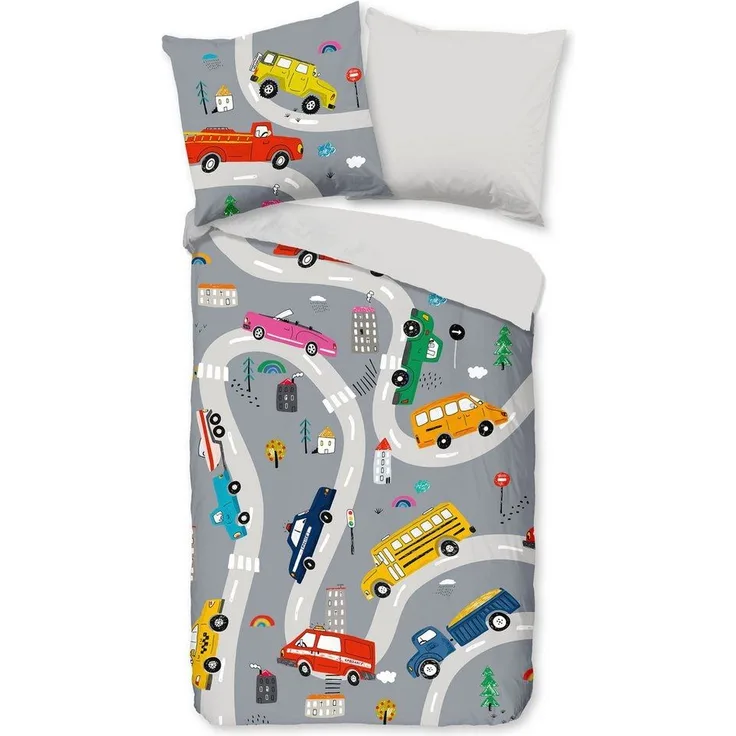 PURE luxury collection Kinderbettwäsche Voyage, Microfaser, 2 teilig, Mikrofaser, 135x200, 2 Teilig, Wendeoptik, Kind, Junge, Auto