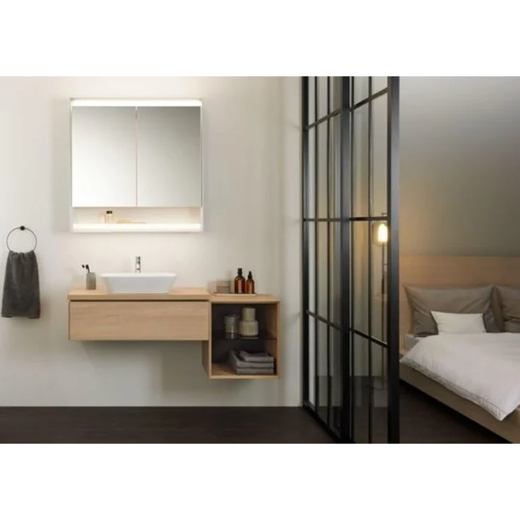 Geberit ONE Spiegelschrank mit ComfortLight, 2 Türen, Aufputzmontage, mit Nische, 90 x 90 x 15 cm, 505.833.00, Farbe: weiss / Aluminium pulverbeschichtet - 505.833.00.2 – Bild 2