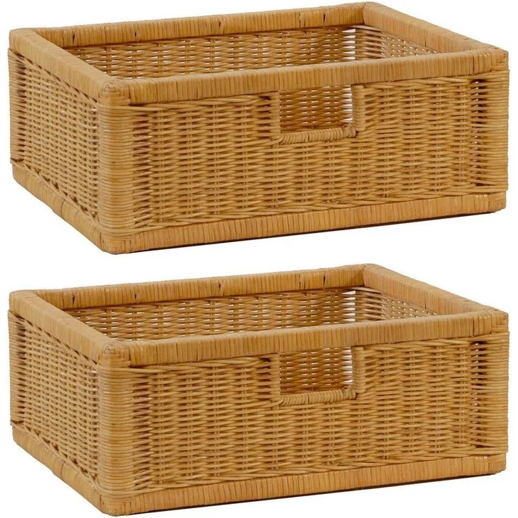 Krines Home Regalkorb 2er Set Regalkorb Aufbewahrungskorb Korb geflochten Rattan Korbset (2-teiliges Set), ca. 43 x 32 x 17,5 cm Aufbewahrung Regal Schrankkorb – Bild 5