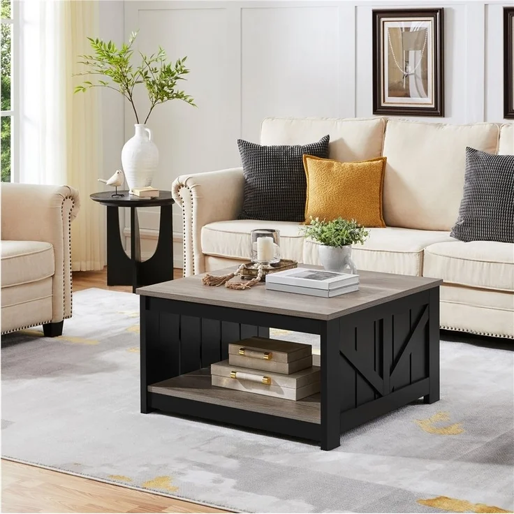 Yaheetech Couchtisch, Kaffeetisch Quadratischer Sofatisch mit Ablagefach – Bild 2