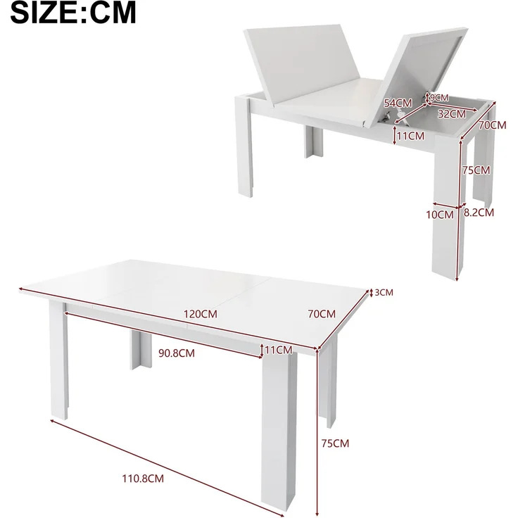 EINHOM Esstisch 120 × 70 cm, mit Stauraum Esstisch, Rechteckiger Esstisch, Kaffee-Freizeittisch, Moderner Einfacher Esstisch, Offener Stauraum, Platzsparend, Multifunktionaler Esstisch, Weiß – Bild 2