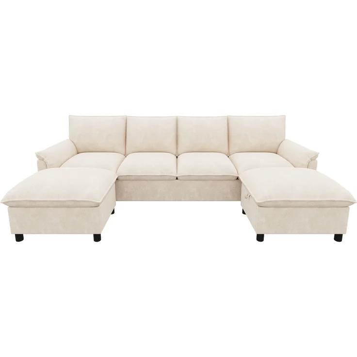 ZUBALIYA Modulare Wohnlandschaft, mit Stauraum, modular kombinierbar, mit Hocker, H 84 × T 142.5 × B 264.5 cm, Beige, Chenille – Bild 20