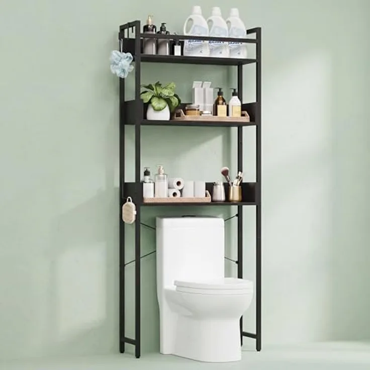 GarveeLife Edelstahl Badezimmerregal 3-Stöckiges Toilettenregal Badezimmer Mit Ablage Regal über Die Toilette Badregal Eisen, Haken