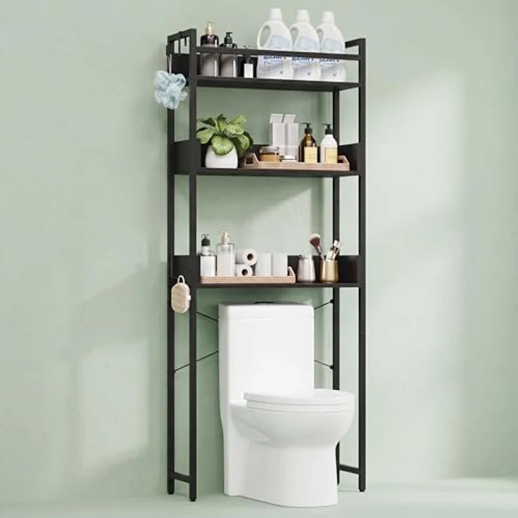 GarveeLife Edelstahl Badezimmerregal 3-Stöckiges Toilettenregal Badezimmer Mit Ablage Regal über Die Toilette Badregal Eisen, Haken – Bild 1