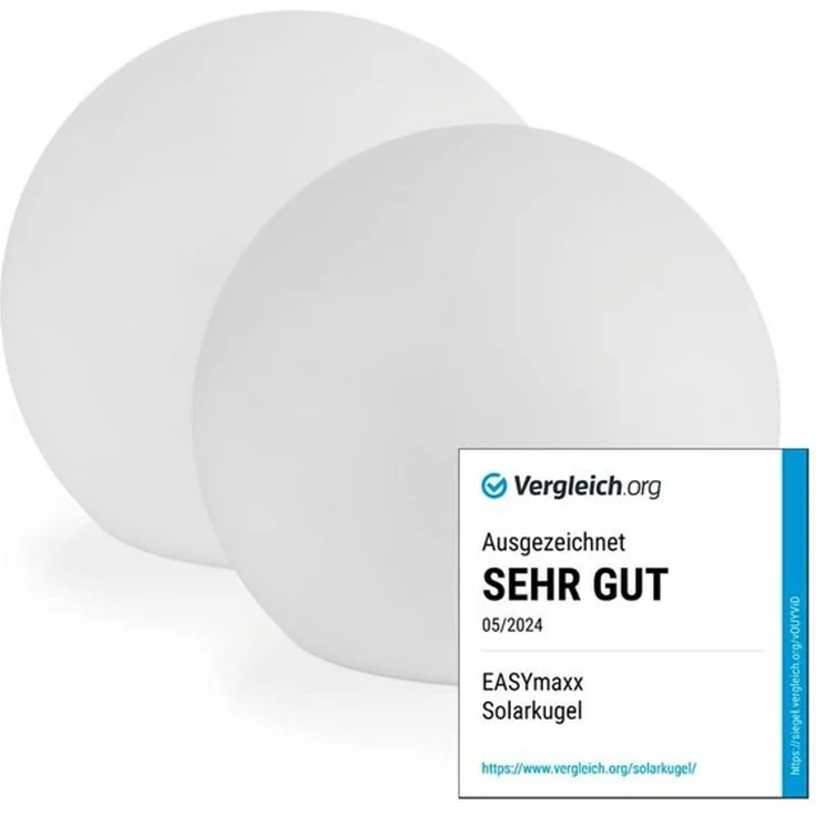 EASYmaxx 2er- Set LED Solarleuchte mit Farbwechsel | Deko Gartenleuchte mit LED Beleuchtung | Wunderschöne Lichteffekte mit Tageslichtsensor In & Outdoor | Gartendeko Witterungsbeständig, Kugel 30 cm – Bild 4