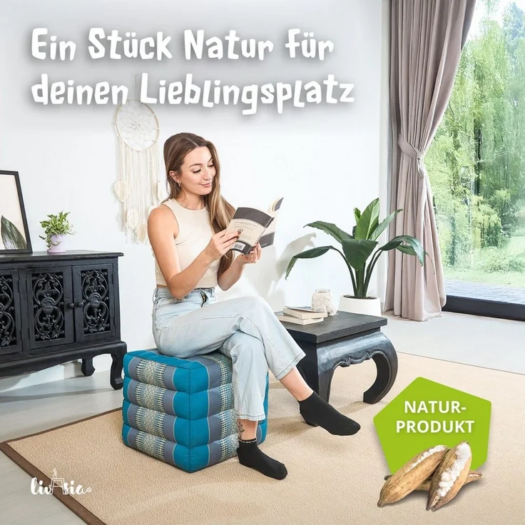 livasia Polsterhocker Würfelkissen - 40x40x40cm - Sitzwürfel, Kapok, vegan, handgefertigt – Bild 2