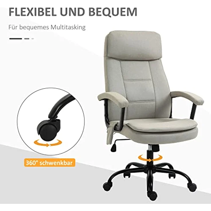 Vinsetto Massage-Bürostuhl, Beige, ergonomisch mit atmungsaktivem Webstoff und höhenverstellbar, Drehstuhl für Arbeitszimmer – Bild 7