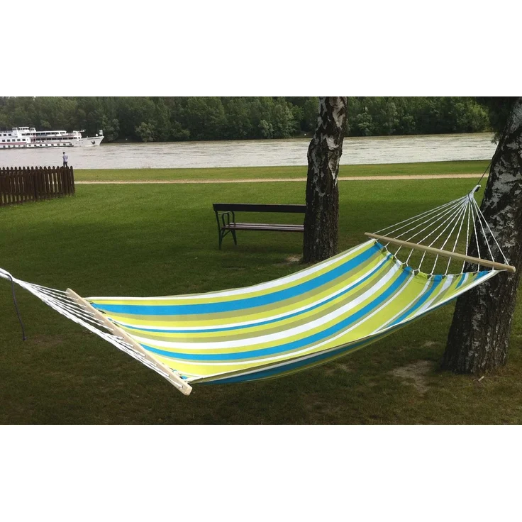 MacaMex DoppelstabHängematte Caribe Grande Beach, Baumwolle, wetterfest, grün, 130 cm x 380 cm – Bild 3