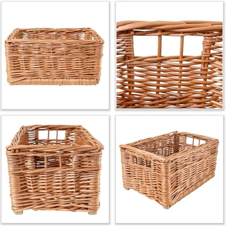 Creative Home Holzkiste Weidenkorb Aufbewahrungskorb, Handgeflochten, Haltbar (1 St), Korb Geflochten Naturkorb mit Griffen Aufbewahrung – Bild 9