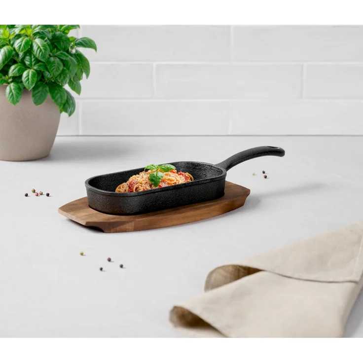 Homeware Grillpfanne mit Brett, Gusseisen schwarz, 10 x 3.5 x 31.6 cm, backofengeeignet bis 230 °C – Bild 5