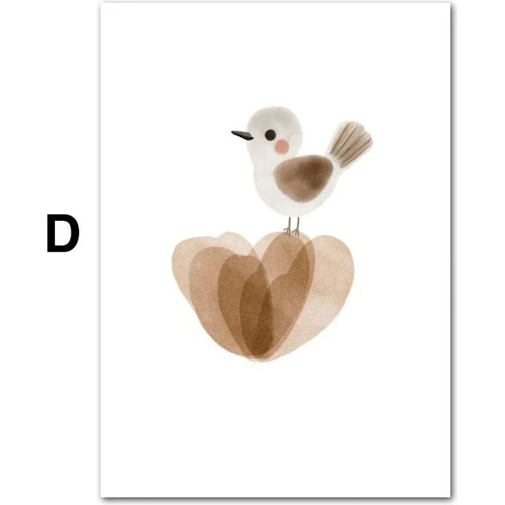 Poster Kinder süße Tiere im Boho Stil Bär Reh Regenbogen Vogel und Blume als Deko Print ohne Rahmen - D / 40x 50 cm