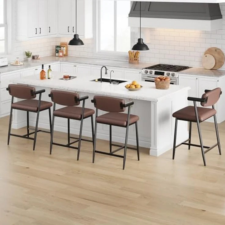 GarveeHome 4er Set Barhocker Mit Sitzkissen Aus PU-Leder Und Metallgestell, Esszimmerstühle Mit Rucklehne, Hohe Hocker Mit Fußlehnen Und Armlehnen, Für Esszimmer Und Wohnzimmer, 49 x 48 x 94 cm – Bild 8