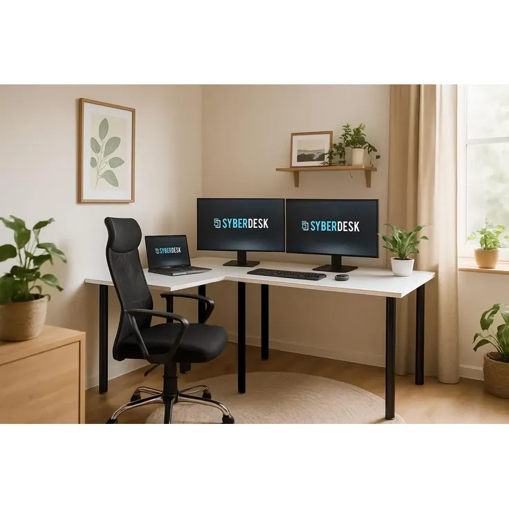 SyberDesk Gaming Pro Eckschreibtisch 197 x 132 cm – großer Computertisch, Eckschreibtisch, Schreibtisch für Büro & Gaming (links, weiß) – Bild 4