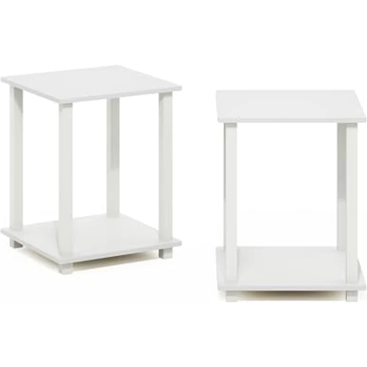 Furinno Simplistic Sofatisch, Couchtisch, Beistelltisch, mit 2 Ebenen, Holzwerkstoff, Weiß/Weiß, 2er-Set – Bild 8